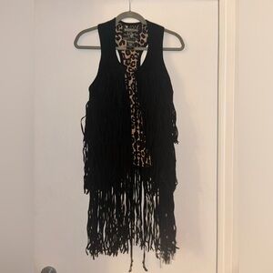 True religion leather fringe vest, S